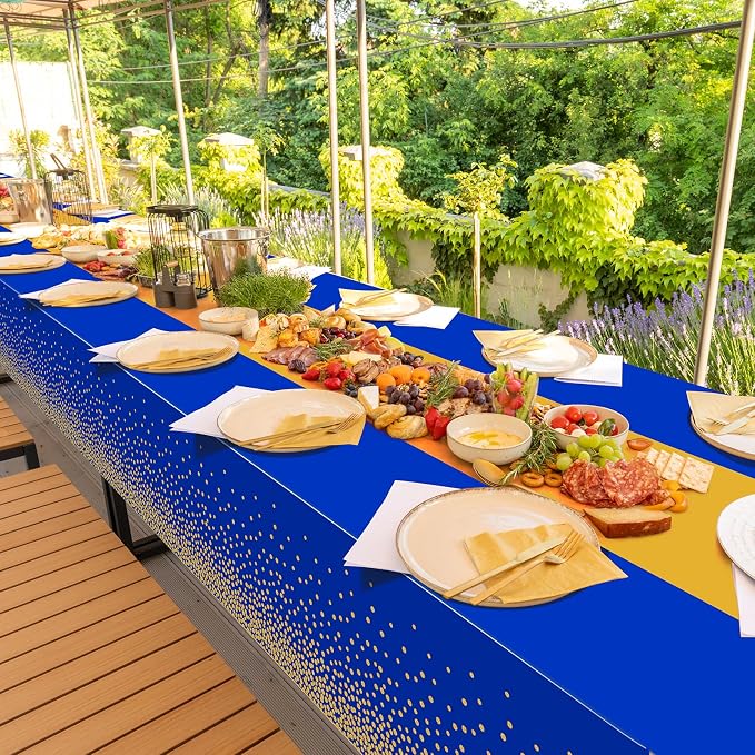 6Pcs Blue and Gold Tablecloth Party Decorations, Plastic Royal Blue Table Cloth - Image 7