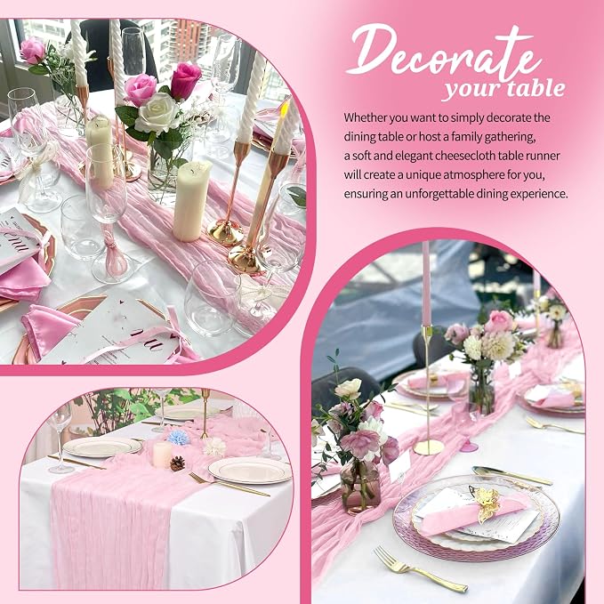 Pesonlook Cheesecloth Table Runner Light Pink, 10 Pack 17.7x108 inch, Long | - Image 4
