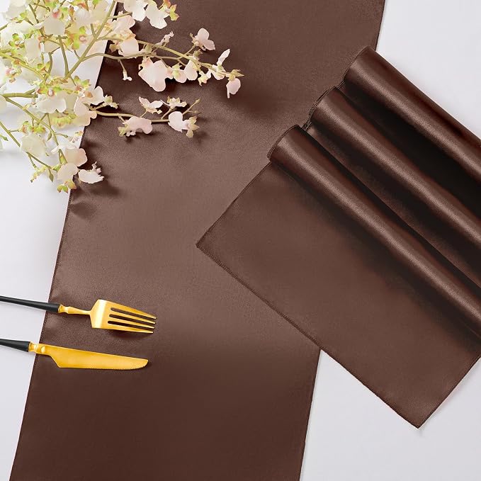 Horbaunal 2 Pack Brown Satin Table Runner 12 x 108 Inch | Smooth Table Runners - Image 5