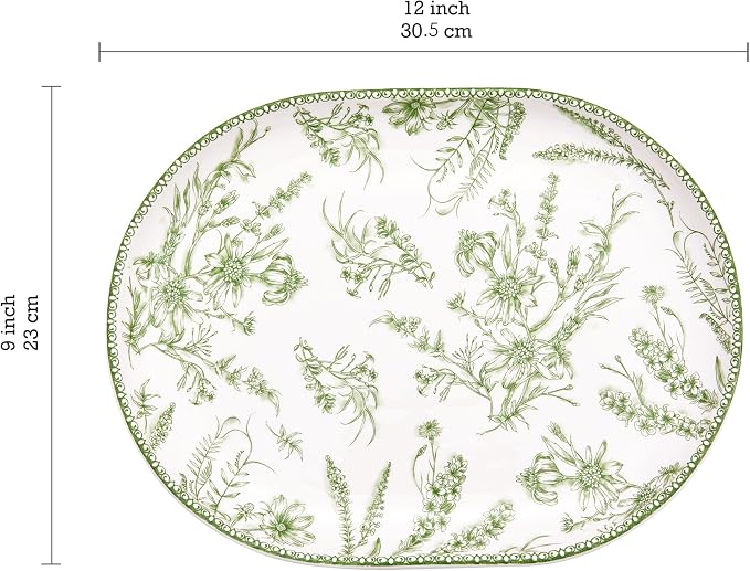 Bico Green Garden Toile De Jouy 16 plus 12 inch Oval Platters Set, Microwave - Image 3