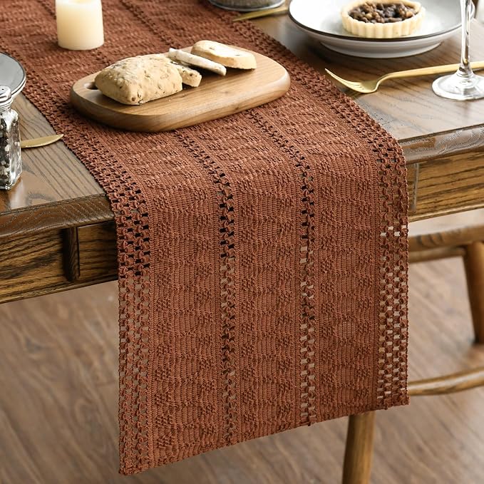 Artoid Mode Caramel Woven Farmhouse Hollow Table Runner 12x36 Inch | Holiday - Image 2