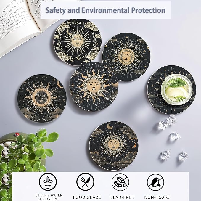 Drink Coasters Set of 6 with Holder, Fit All Cups, Great Gift - Image 4