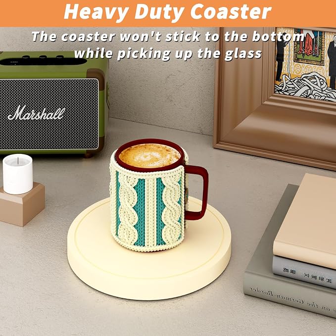 Azhou 6Pcs Drink Coaster with Holder, Lemon-Yellow Absorbent Coasters - Image 4