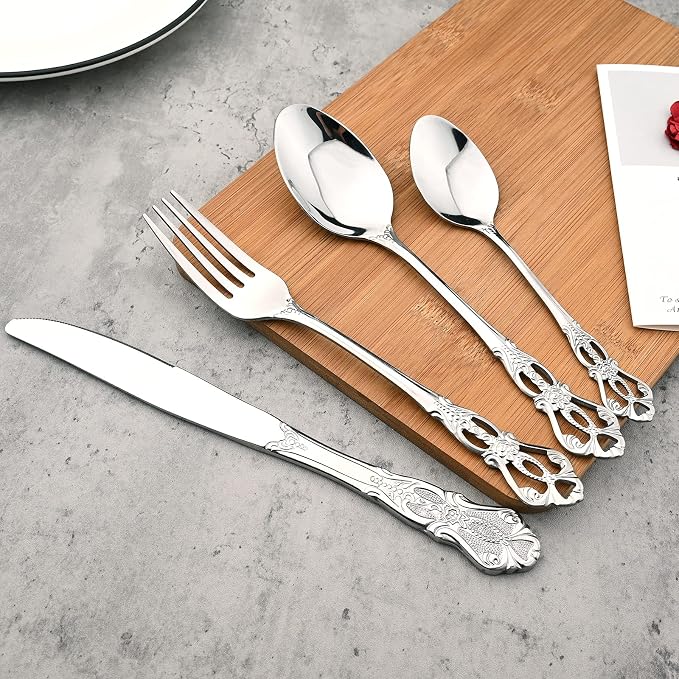 Mirror Polished Silver Silverware Set, 24-Piece 18/10 Stainless Steel Shiny - Image 2