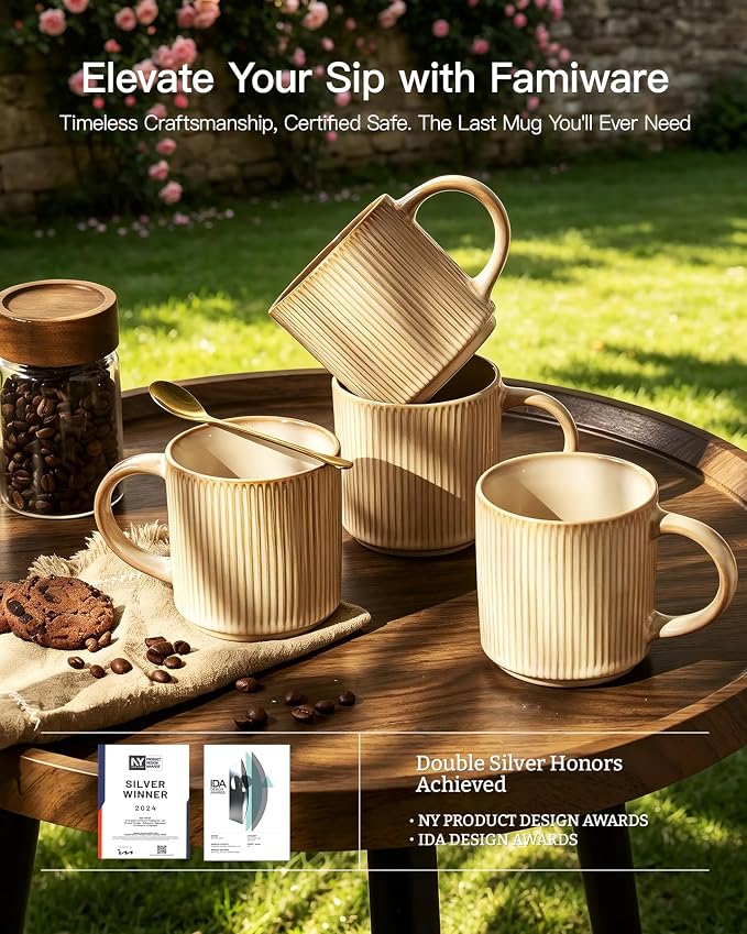 famiware Coffee Mug Set for 4, Star 12 oz Catering Mugs Cup Set - Image 5