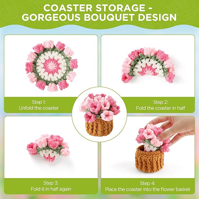 Crochet Flower Coasters, Handmade Bouquet Coasters - Image 3