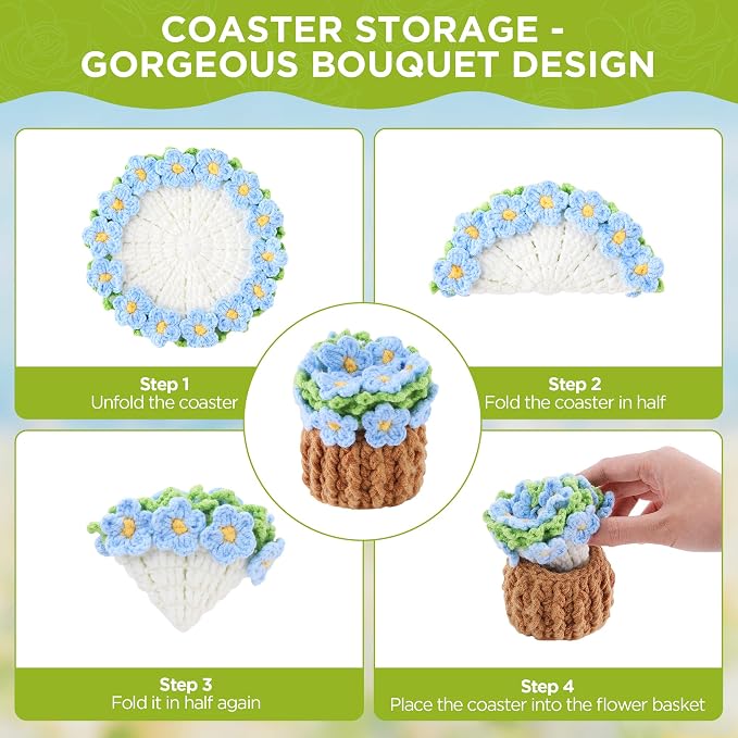 Crochet Flower Coasters, Handmade Bouquet Coasters - Image 3