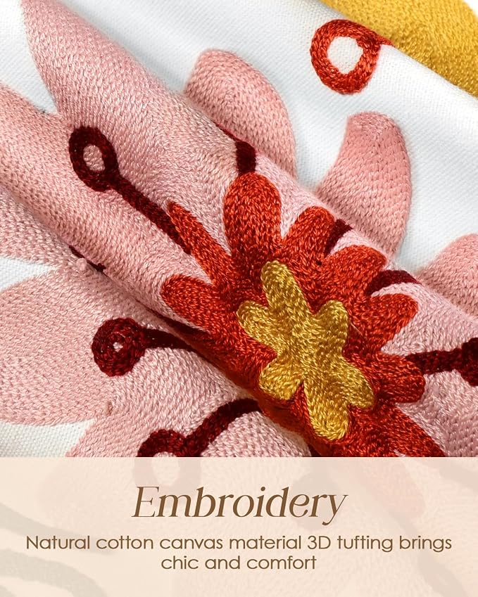 Canvas Embroidered Narrow 13"x 48" Table Runner, Colorful Flower | Exquisite - Image 2