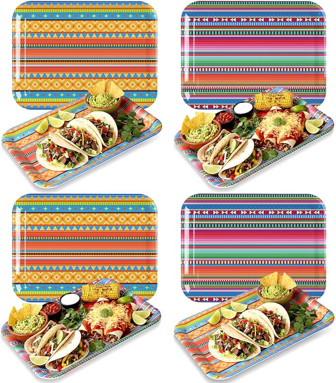 Vesici 4 Pack Mexican Melamine Serving Trays, 13 x 10 in Rectangular Decorative by Vesici
