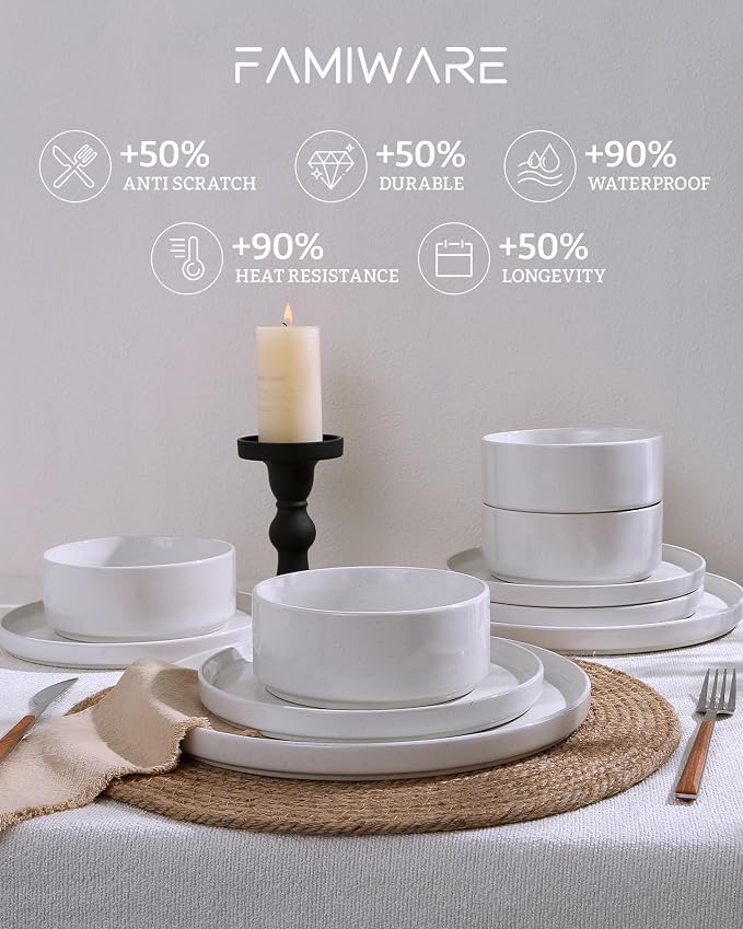 Famiware Nebula Plates and Bowls, 12-Piece Dinnerware Set, Dishwasher and - Image 4