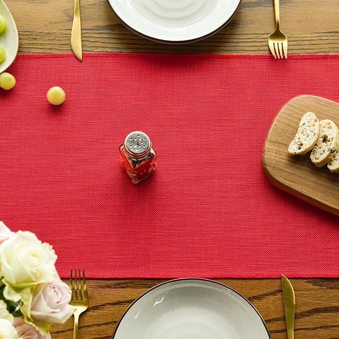 Artoid Mode Red Tassel Table Runner, Christmas Linen Blend Rustic Farmhouse - Image 2