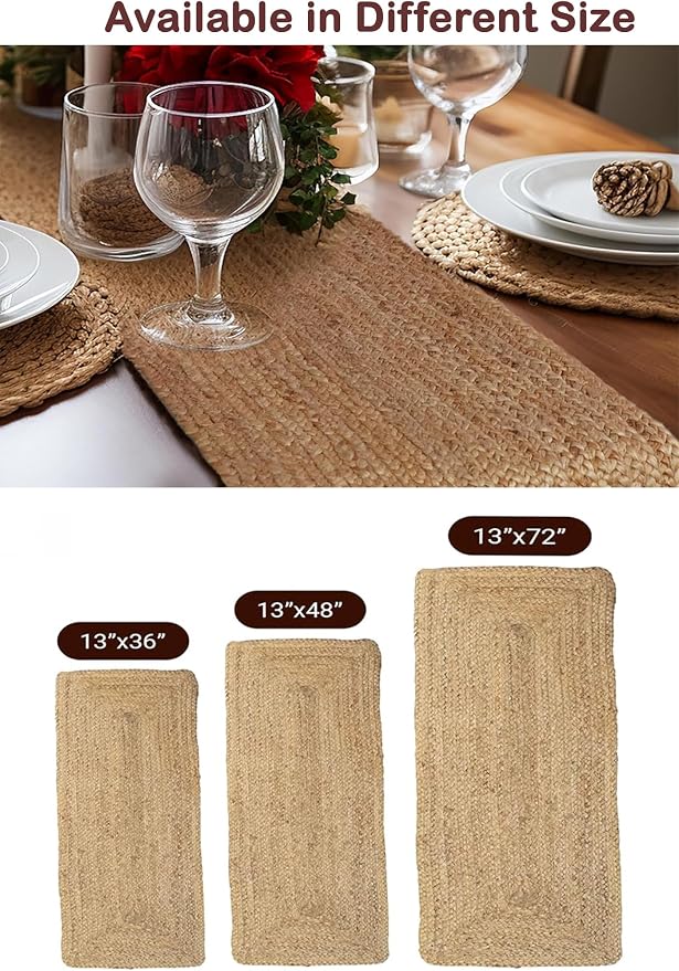 Pack of 1 Handwoven Rectangle Jute Braided Table Runner 13 x 24 Inch, 100% - Image 6
