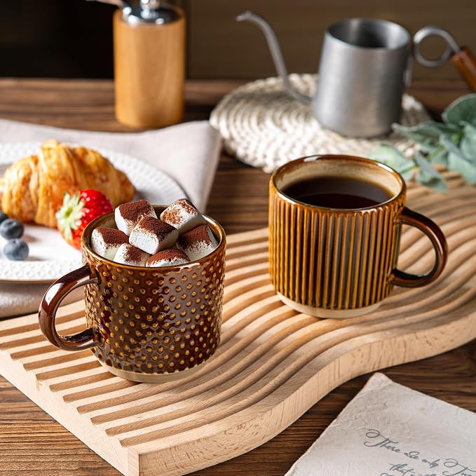 GBhome 6 OZ Stackable Coffee Mugs Set of 4, Ceramic Espresso Coffee Cups | - Image 5
