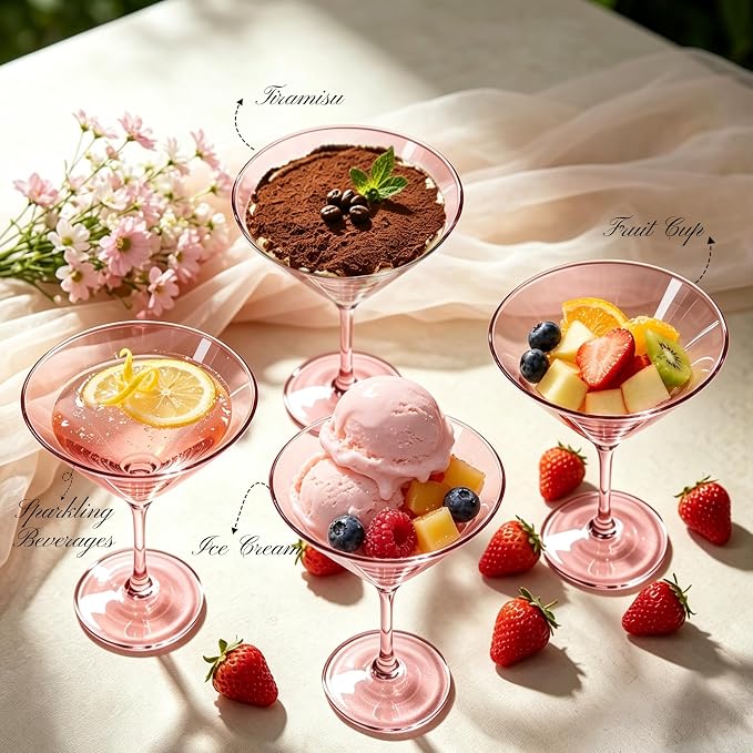 Plastic Martini Glasses Set of 12, 9 oz Pink Cocktail Cups | Unbreakable - Image 3