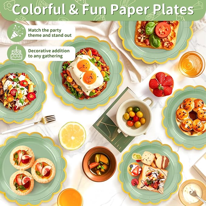 50 Pcs Sage Green Paper Plates Disposable, Dessert Cake Plates, - Image 5
