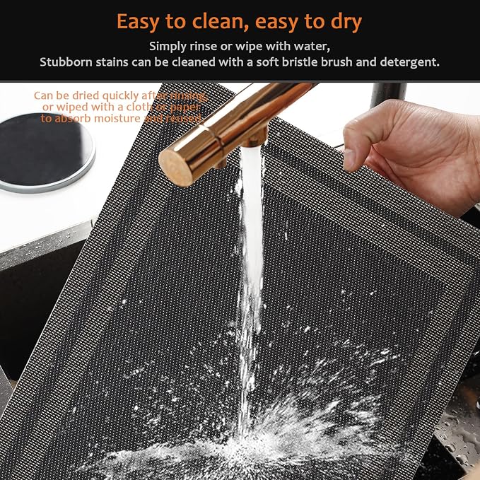 Black Gold Vinyl Placemats Set of 6, Heat Resistant Table Placemats | 18x12 - Image 5