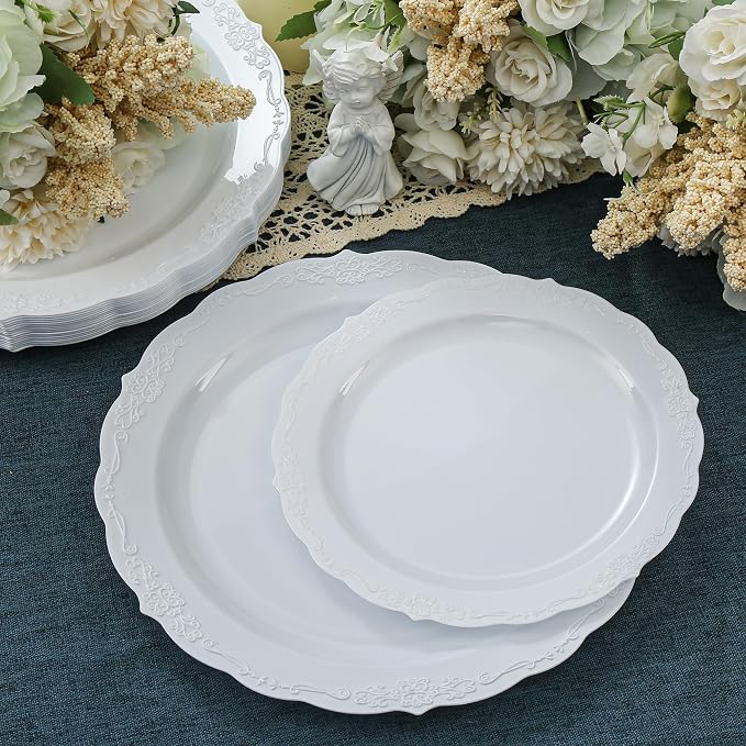 Upassion 100 Pieces White Plastic Plates - Image 5