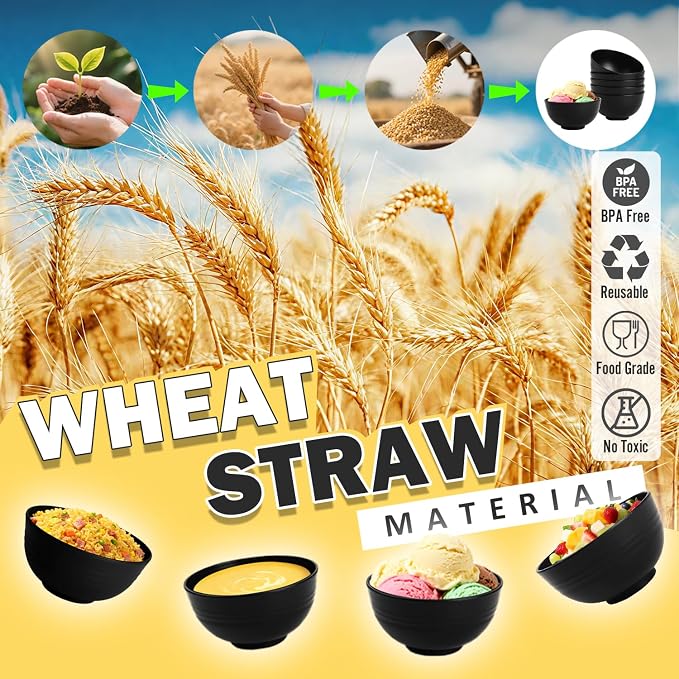 Wheat Straw Small Bowls Set of 6, Unbreakable 10 OZ Mini Dessert Bowls - Image 6