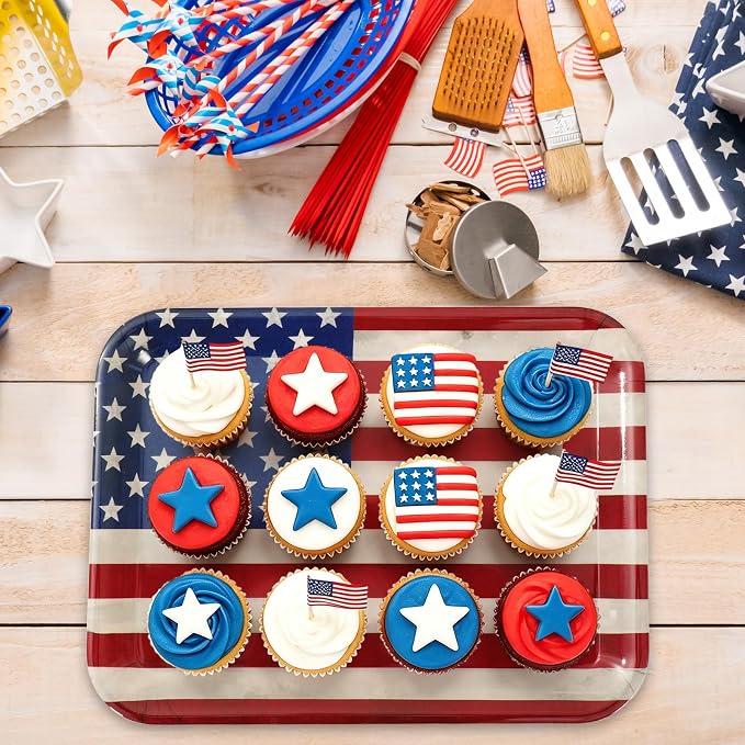 Whaline 3 Pcs Patriotic Serving Trays Vintage American Flag Melamine Platter - Image 4