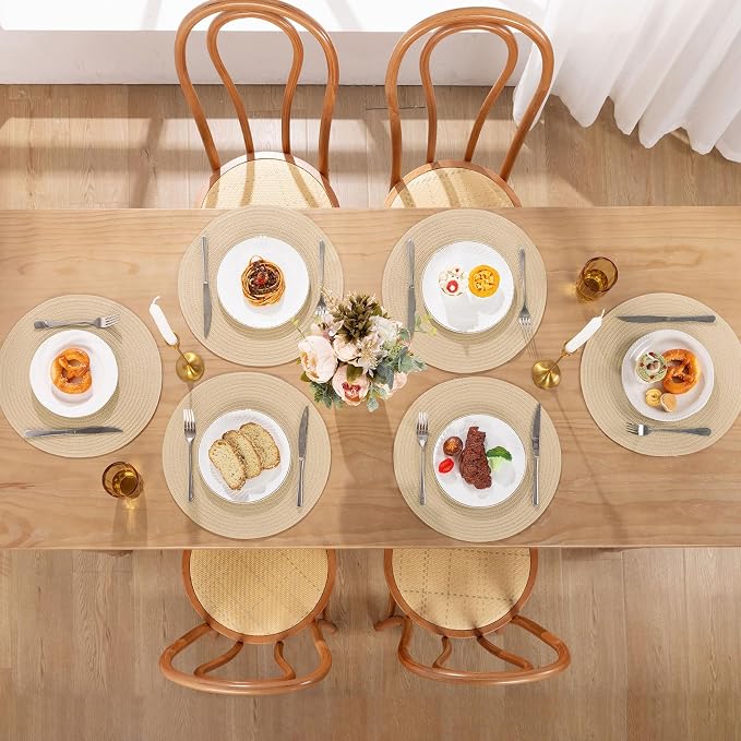 SHACOS 15 inch Round Braided Placemats Set of 4 Cotton Polyester Place Mats - Image 2