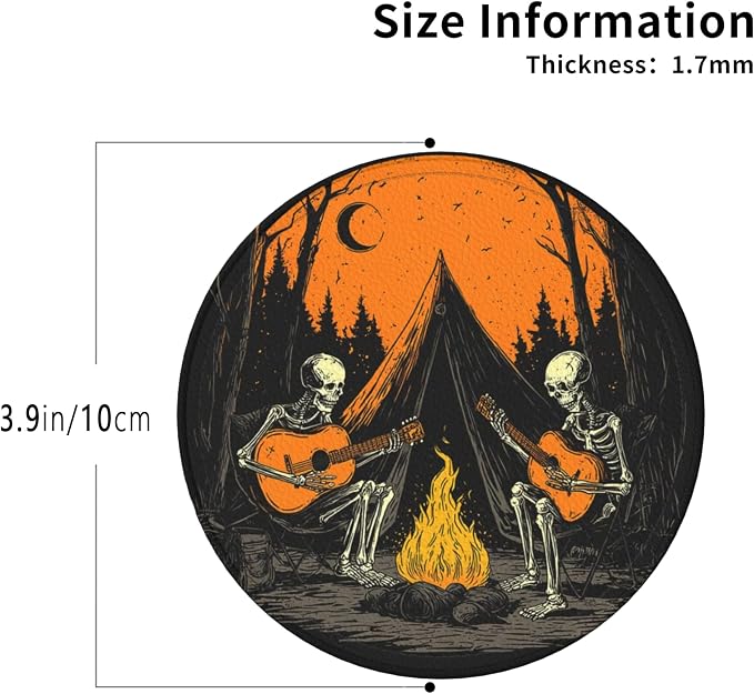 Halloween Skull Coasters Leather Round Drink Coasters 6 Pcs Set - Image 3