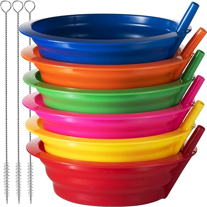 20 Oz Cereal Bowls with Built-In Straws BPA-Free Kids Bowls | Reusable Plastic by JoyServe