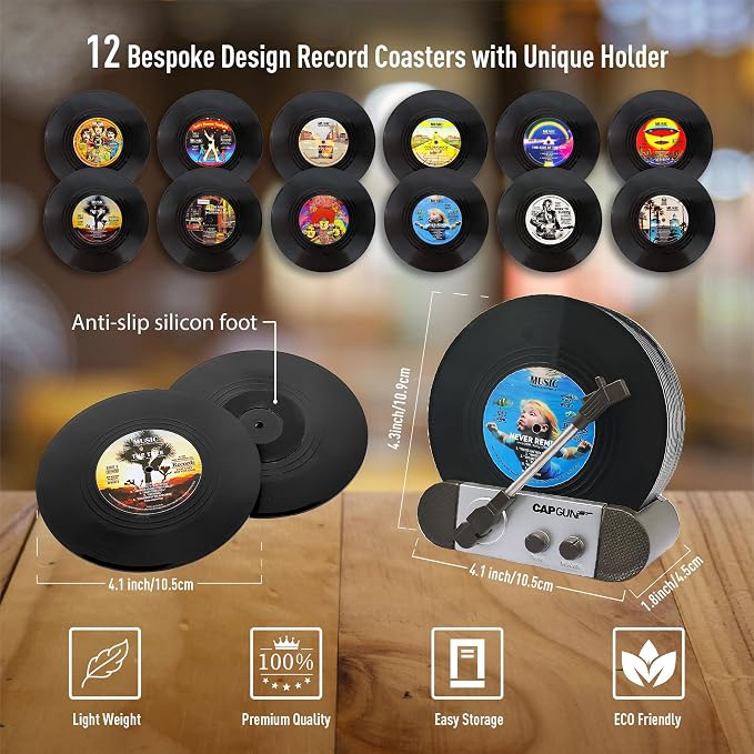 Funny Retro Vinyl Record Coasters, Creative Drink Coasters Set of 12 - Image 7