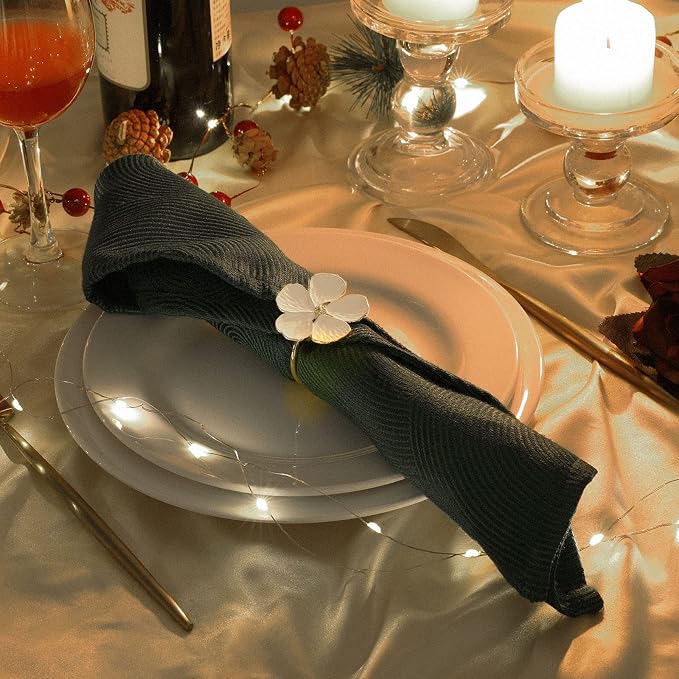 Lewondr Napkin Rings 6 Pack Flower Napkin Holders Dinner Tables Rings White | - Image 7