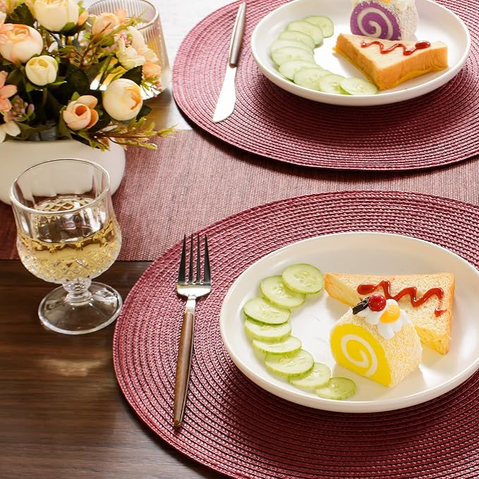 FunWheat Round Braided Placemats Set of 6 Table Mats - Image 7