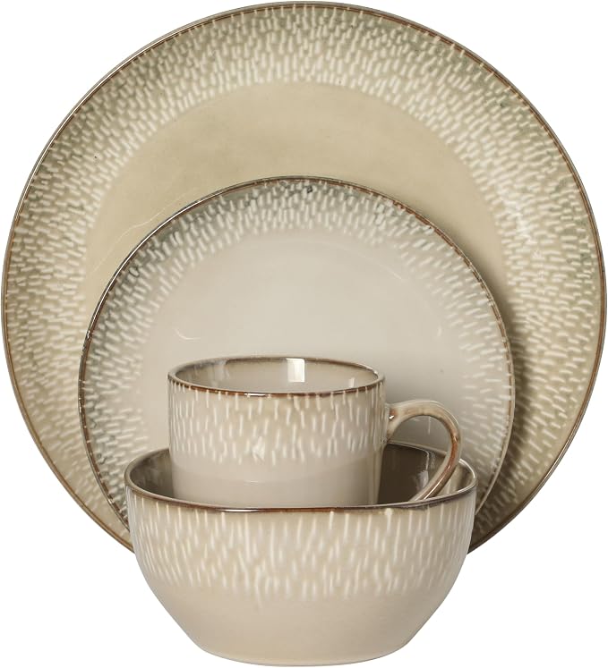 Gibson Elite Jasper 16 Piece Plates and Bowls Reactive Glaze Dishes Stoneware - Image 7
