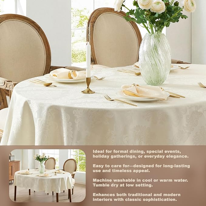 Newbridge Barcelona Luxury Damask Fabric Tablecloth, 60” Wide x 84” Oval - Image 3