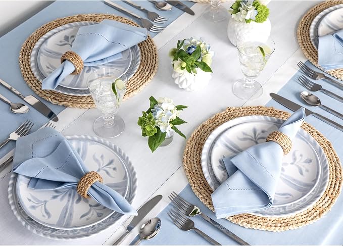 Solino Home 100% Pure Linen Dining Table Runner White Hemstitch, 14 x 48 in | - Image 4