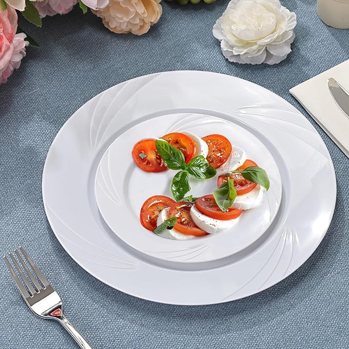 700-Piece White Swirls Plastic Dinnerware Set - Image 5