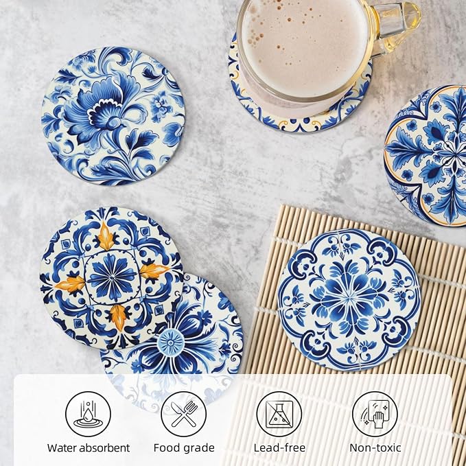 Coasters Set of 6, Coasters for Drinks Absorbent Stone - Image 6