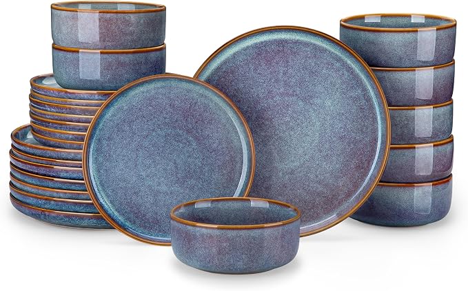 vancasso PLAYA Plates and Bowls Sets, 24 Pieces Grey-Blue Dinnerware Sets by vancasso
