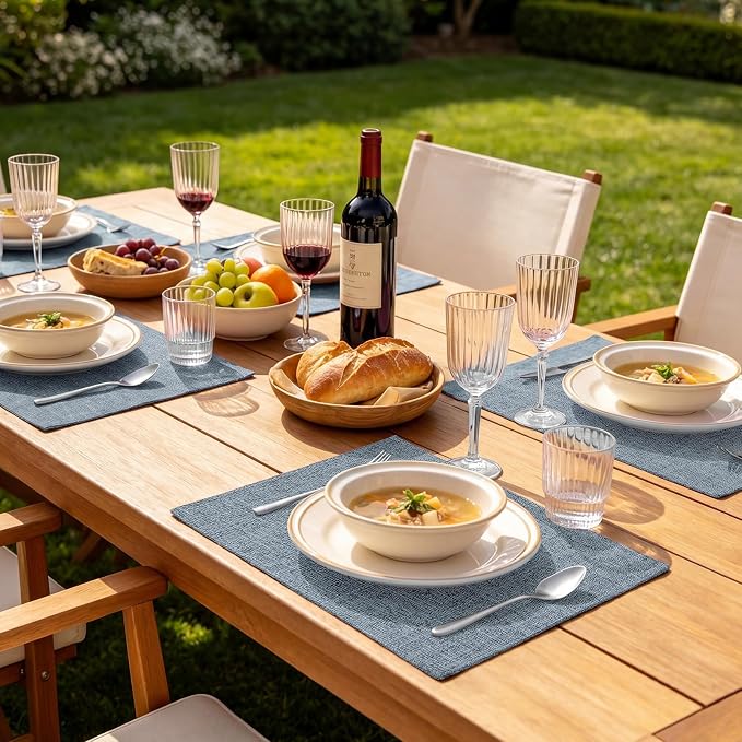 Faux Cotton Linen Placemats Set of 6, Cloth Washable Farmhouse Dining Table Mats - Image 9