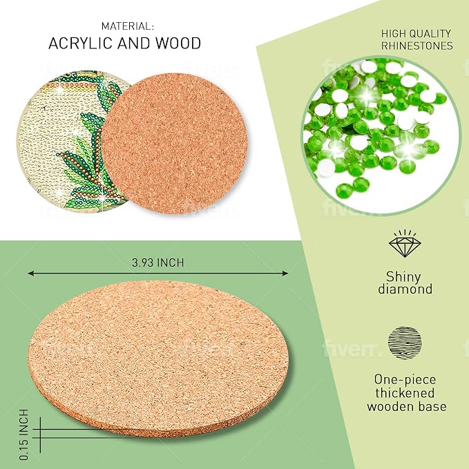 8 Pcs Diamond Painting Coasters | Leaves Diamond Art Coasters | Perfect Art - Image 4