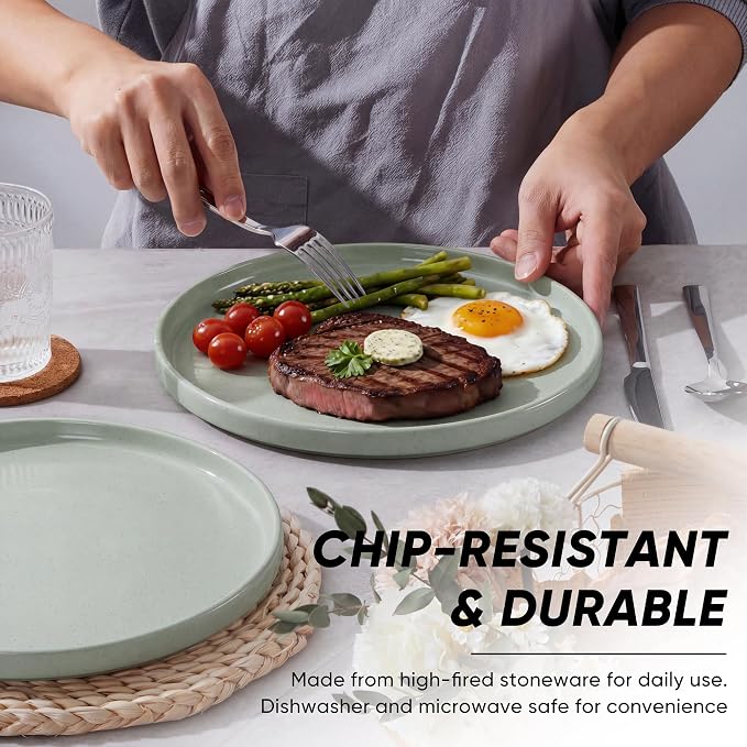 E-far Dinner Plates Set of 6, 10.5 Inch Stoneware Dinner Plate, Chip & Scratch - Image 3