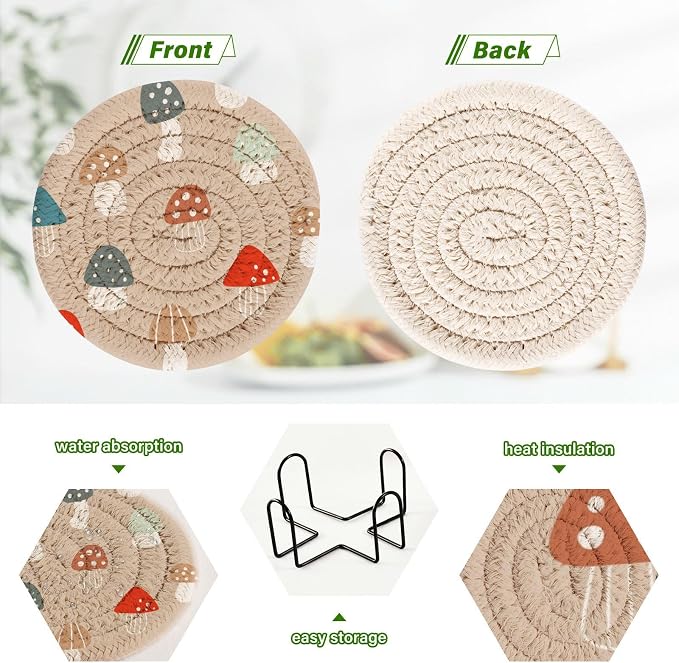 YETTASBIN Mushrooms 6 Pcs Drink Coasters - Image 4