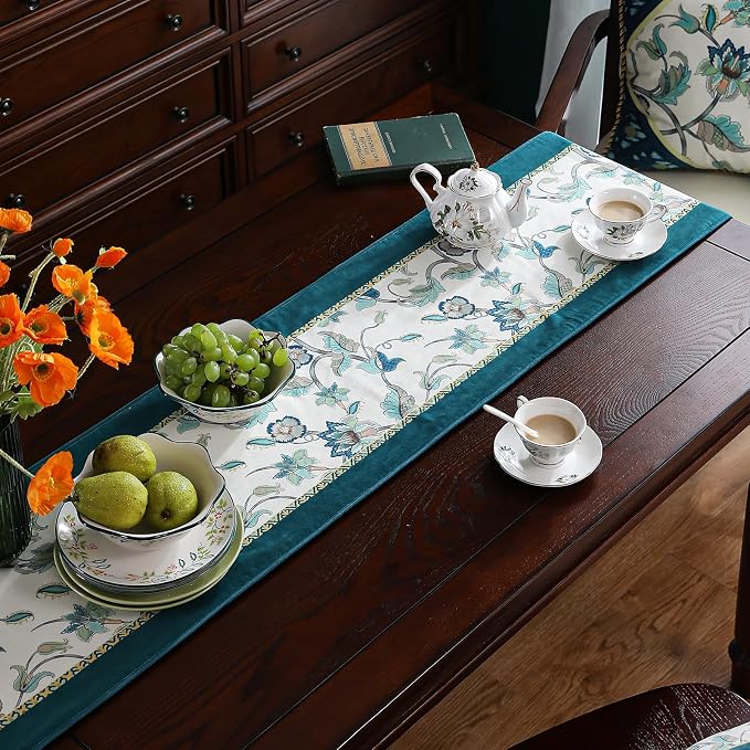 Patdrea Designer French Floral Velvet Table Runner, Decorative Runner - Image 7