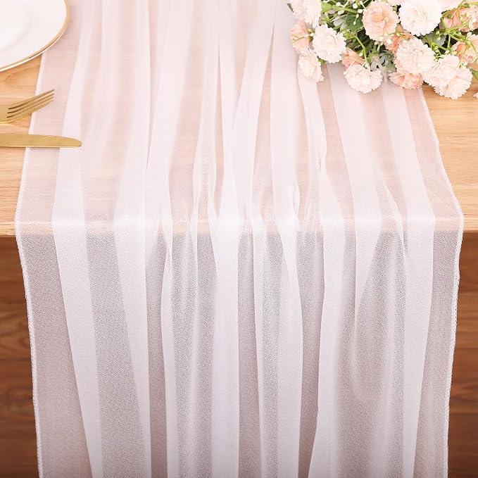 4 Pcs 10FT White Chiffon Table Runners 30x120 Inches Boho Romantic Sheer Fabric - Image 2