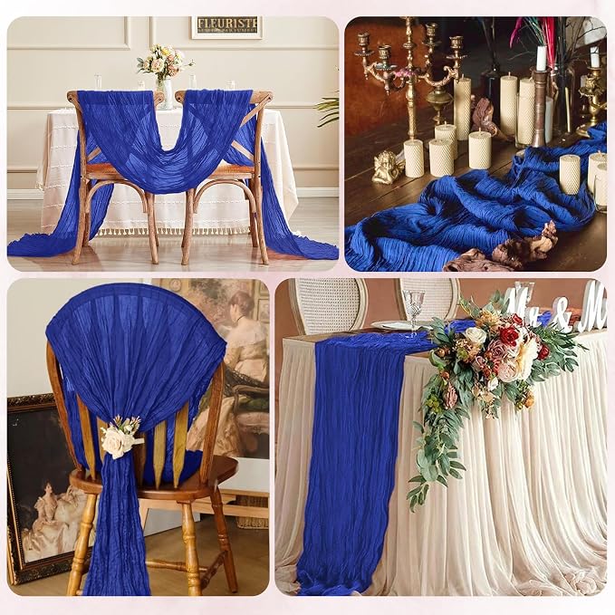 6 Pack Royal Blue Cheesecloth Table Runner 17x108 Inch Semi Sheer Boho Gauze - Image 5