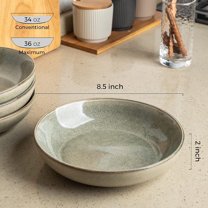 AmorArc 8.5'' Large Pasta Bowls, 36oz Stoneware Pasta Serving Bowls Set of 6 - Image 2