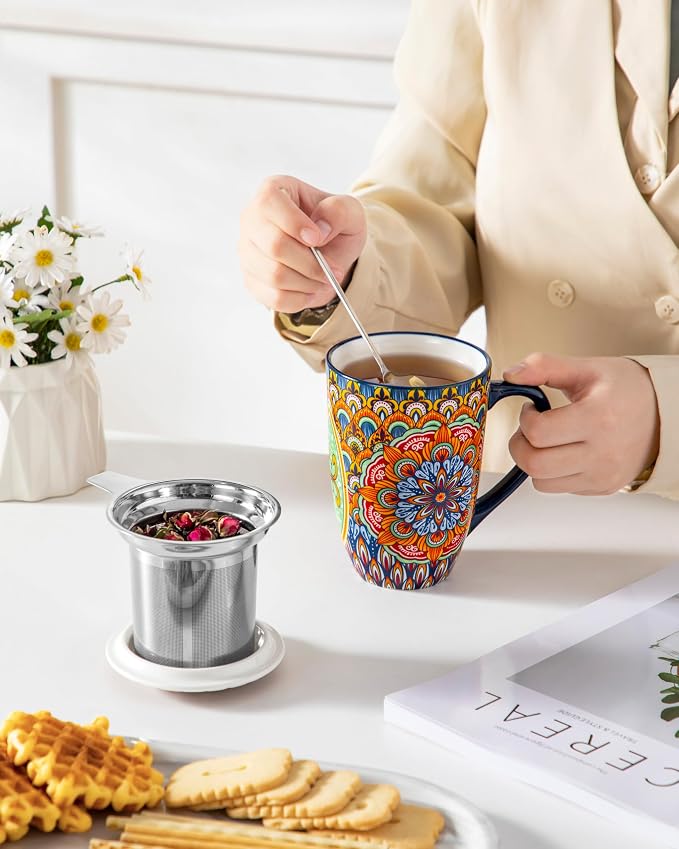 vancasso Ceramic Tea Mug with Infuser and Lid, 18 Ounce Bohemian Loose Leaf Cup - Image 7