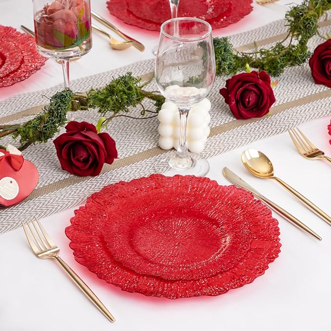 U-QE 60PCS Clear and Red Plastic Plates - Image 3