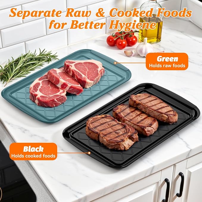 Grilling Prep & Serve Trays for Party Set of 4, Large BBQ Serving Platters | - Image 3