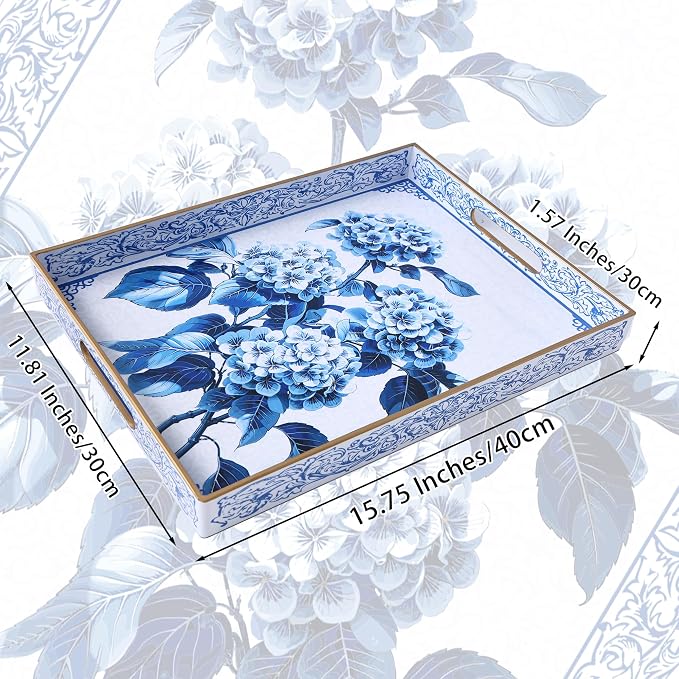 Serving Tray with Handles, Rectangular Plastic Tray 15.75x11.81 Inch, - Image 5