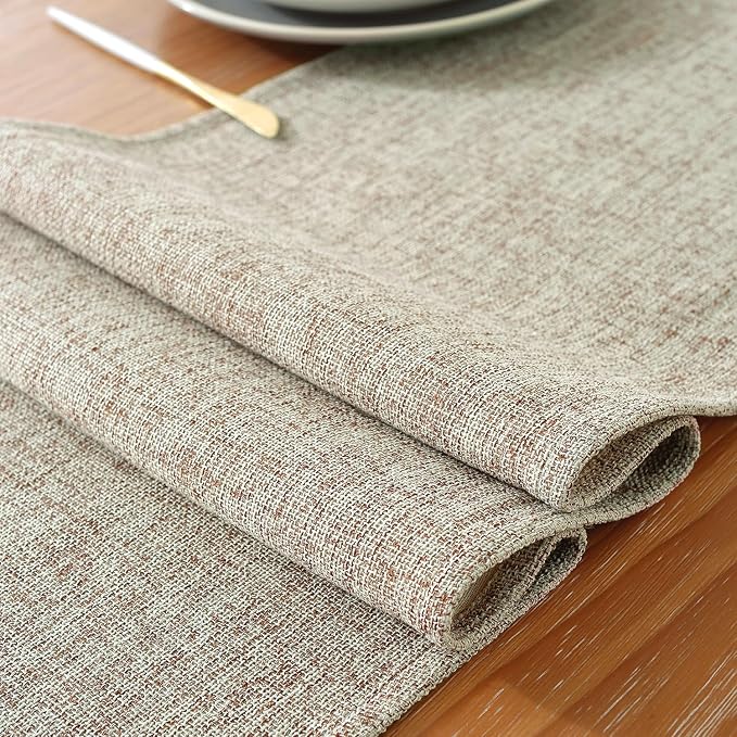 Laolitou Light Brown Table Runners 90 Inches Long, Burlap Linen Texture - Image 4