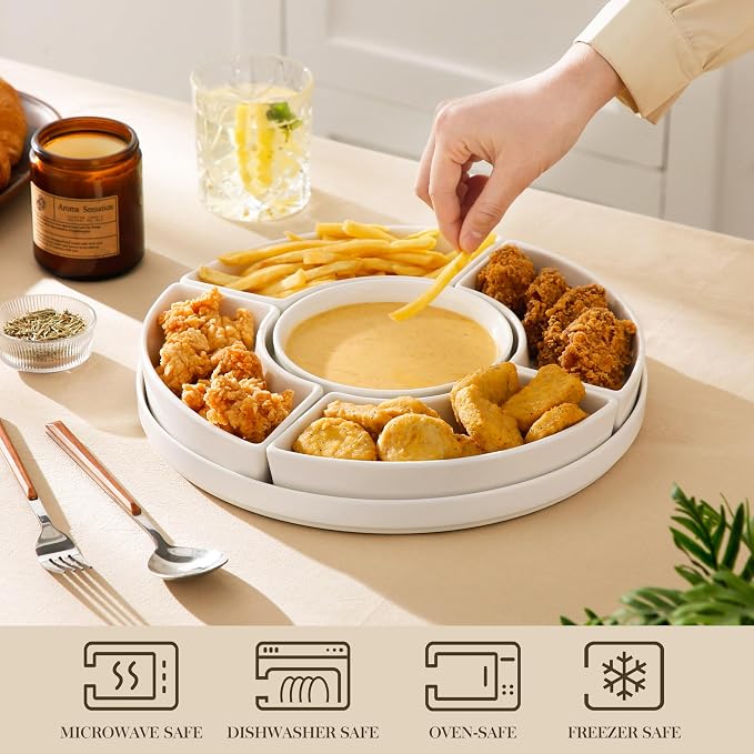 MALACASA Porcelain Divided Serving Dishes, Appetizers Tray, Serving Tray - Image 4