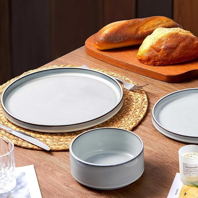 LIANYU Plates and Bowls Set for 8, 24 Piece Stoneware Dinnerware Sets | - Image 7